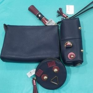 Navy blue and purple set of handbags